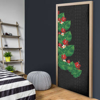 Hawaiian Taro Leaves-Hibiscus and Plumeria Door Cover Polynesian Art-Kakau Tattoo Black
