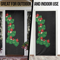 Hawaiian Taro Leaves-Hibiscus and Plumeria Door Cover Polynesian Art-Kakau Tattoo Black