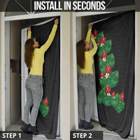 Hawaiian Taro Leaves-Hibiscus and Plumeria Door Cover Polynesian Art-Kakau Tattoo Black