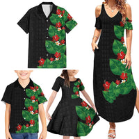 Hawaiian Taro Leaves-Hibiscus and Plumeria Family Matching Summer Maxi Dress and Hawaiian Shirt Polynesian Art-Kakau Tattoo Black