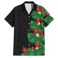 Hawaiian Taro Leaves-Hibiscus and Plumeria Family Matching Summer Maxi Dress and Hawaiian Shirt Polynesian Art-Kakau Tattoo Black