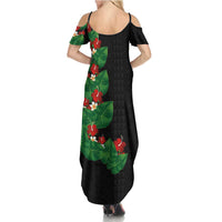 Hawaiian Taro Leaves-Hibiscus and Plumeria Family Matching Summer Maxi Dress and Hawaiian Shirt Polynesian Art-Kakau Tattoo Black