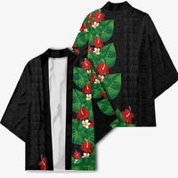 Hawaiian Taro Leaves-Hibiscus and Plumeria Kimono Polynesian Art-Kakau Tattoo Black