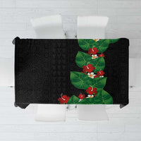 Hawaiian Taro Leaves-Hibiscus and Plumeria Tablecloth Polynesian Art-Kakau Tattoo Black