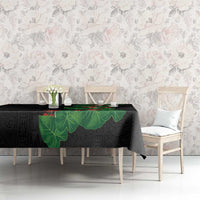 Hawaiian Taro Leaves-Hibiscus and Plumeria Tablecloth Polynesian Art-Kakau Tattoo Black