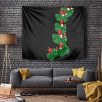 Hawaiian Taro Leaves-Hibiscus and Plumeria Tapestry Polynesian Art-Kakau Tattoo Black