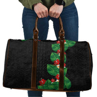 Hawaiian Taro Leaves-Hibiscus and Plumeria Travel Bag Polynesian Art-Kakau Tattoo Black