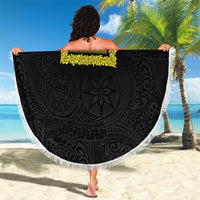 Philippines Polynesian Jasmine Pattern Beach Blanket With Barong Tagalog Black Style
