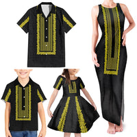 Philippines Polynesian Jasmine Pattern Family Matching Tank Maxi Dress and Hawaiian Shirt With Barong Tagalog Black Style