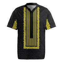 Philippines Polynesian Jasmine Pattern Rugby Jersey With Barong Tagalog Black Style