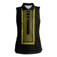 Philippines Polynesian Jasmine Pattern Women Sleeveless Polo Shirt With Barong Tagalog Black Style
