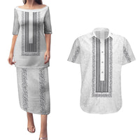 Philippines Polynesian Jasmine Pattern Couples Matching Puletasi and Hawaiian Shirt With Barong Tagalog White Style