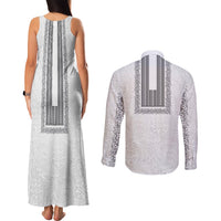 Philippines Polynesian Jasmine Pattern Couples Matching Tank Maxi Dress and Long Sleeve Button Shirt With Barong Tagalog White Style