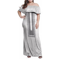 Philippines Polynesian Jasmine Pattern Family Matching Off Shoulder Maxi Dress and Hawaiian Shirt With Barong Tagalog White Style