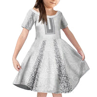 Philippines Polynesian Jasmine Pattern Family Matching Off Shoulder Short Dress and Hawaiian Shirt With Barong Tagalog White Style