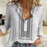 Philippines Polynesian Jasmine Pattern Women Casual Shirt With Barong Tagalog White Style