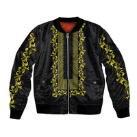 Philippines Polynesian Floral Pattern Bomber Jacket With Barong Tagalog Black Style