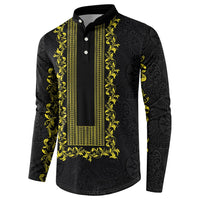 Philippines Polynesian Floral Pattern Button Sweatshirt With Barong Tagalog Black Style