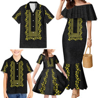 Philippines Polynesian Floral Pattern Family Matching Mermaid Dress and Hawaiian Shirt With Barong Tagalog Black Style