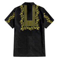 Philippines Polynesian Floral Pattern Family Matching Off Shoulder Short Dress and Hawaiian Shirt With Barong Tagalog Black Style