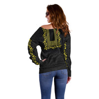Philippines Polynesian Floral Pattern Off Shoulder Sweater With Barong Tagalog Black Style