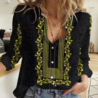 Philippines Polynesian Floral Pattern Women Casual Shirt With Barong Tagalog Black Style