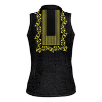 Philippines Polynesian Floral Pattern Women Sleeveless Polo Shirt With Barong Tagalog Black Style