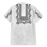 Philippines Polynesian Floral Pattern Family Matching Summer Maxi Dress and Hawaiian Shirt With Barong Tagalog White Style