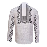 Philippines Polynesian Floral Pattern Long Sleeve Button Shirt With Barong Tagalog White Style