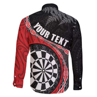 Personalised New Zealand Darts Family Matching Off Shoulder Short Dress and Hawaiian Shirt Koru Tribal Tattoo and Silver Fern Maori Pattern Red Color LT03 - Polynesian Pride