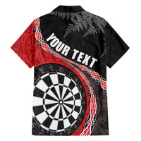 Personalised New Zealand Darts Family Matching Short Sleeve Bodycon Dress and Hawaiian Shirt Koru Tribal Tattoo and Silver Fern Maori Pattern Red Color