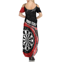 Personalised New Zealand Darts Family Matching Summer Maxi Dress and Hawaiian Shirt Koru Tribal Tattoo and Silver Fern Maori Pattern Red Color