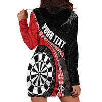 Personalised New Zealand Darts Hoodie Dress Koru Tribal Tattoo and Silver Fern Maori Pattern Red Color