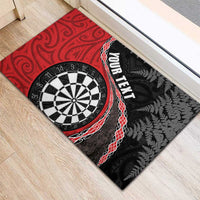 Personalised New Zealand Darts Rubber Doormat Koru Tribal Tattoo and Silver Fern Maori Pattern Red Color