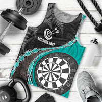 Personalised New Zealand Darts Men Tank Top Koru Tribal Tattoo and Silver Fern Maori Pattern Teal Color