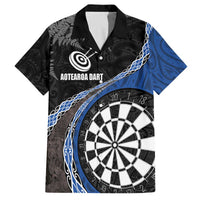 Personalised New Zealand Darts Family Matching Off Shoulder Short Dress and Hawaiian Shirt Koru Tribal Tattoo and Silver Fern Maori Pattern Blue Color LT03 Dad's Shirt - Short Sleeve Blue - Polynesian Pride