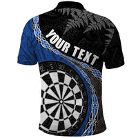 Personalised New Zealand Darts Polo Shirt Koru Tribal Tattoo and Silver Fern Maori Pattern Blue Color