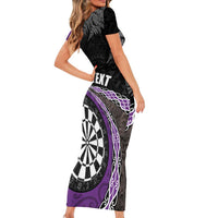 Personalised New Zealand Darts Short Sleeve Bodycon Dress Koru Tribal Tattoo and Silver Fern Maori Pattern Purple Color LT03 - Polynesian Pride