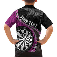 Personalised New Zealand Darts Family Matching Off Shoulder Maxi Dress and Hawaiian Shirt Koru Tribal Tattoo and Silver Fern Maori Pattern Pink Color LT03 - Polynesian Pride