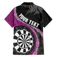 Personalised New Zealand Darts Family Matching Short Sleeve Bodycon Dress and Hawaiian Shirt Koru Tribal Tattoo and Silver Fern Maori Pattern Pink Color