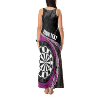 Personalised New Zealand Darts Tank Maxi Dress Koru Tribal Tattoo and Silver Fern Maori Pattern Pink Color