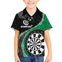 Personalised New Zealand Darts Family Matching Off Shoulder Maxi Dress and Hawaiian Shirt Koru Tribal Tattoo and Silver Fern Maori Pattern Green Color LT03 Son's Shirt Green - Polynesian Pride