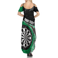 Personalised New Zealand Darts Family Matching Summer Maxi Dress and Hawaiian Shirt Koru Tribal Tattoo and Silver Fern Maori Pattern Green Color