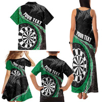 Personalised New Zealand Darts Family Matching Tank Maxi Dress and Hawaiian Shirt Koru Tribal Tattoo and Silver Fern Maori Pattern Green Color
