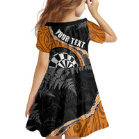 Personalised New Zealand Darts Family Matching Off Shoulder Maxi Dress and Hawaiian Shirt Koru Tribal Tattoo and Silver Fern Maori Pattern Orange Color