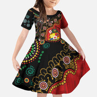 Tonga Ngatu and Australia Together Family Matching Mermaid Dress and Hawaiian Shirt Polynesian Humpback Whale and Aboriginal Kangaroo LT03 Daughter's Dress Red - Polynesian Pride