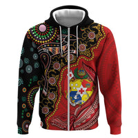 Tonga Ngatu and Australia Together Zip Hoodie Polynesian Humpback Whale and Aboriginal Kangaroo LT03 Zip Hoodie Red - Polynesian Pride