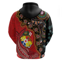 Tonga Ngatu and Australia Together Zip Hoodie Polynesian Humpback Whale and Aboriginal Kangaroo LT03 - Polynesian Pride