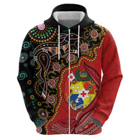 Tonga Ngatu and Australia Together Zip Hoodie Polynesian Humpback Whale and Aboriginal Kangaroo LT03 - Polynesian Pride