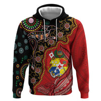 Tonga Ngatu and Australia Together Zip Hoodie Polynesian Humpback Whale and Aboriginal Kangaroo LT03 Pullover Hoodie Red - Polynesian Pride
